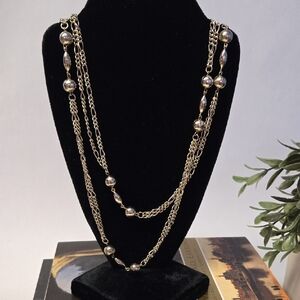 Vtg Long Gold Multi-Layered Necklace